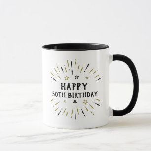 Mug Feu d'artifice pour 50 ans Noir Blanc Or