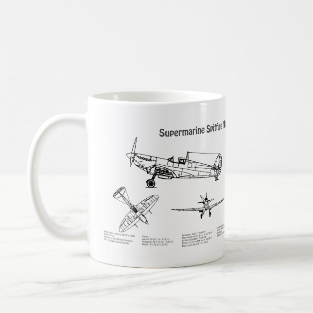 Mug Feu Spitfire Supermarine - Plan d'avion BD (Gauche)