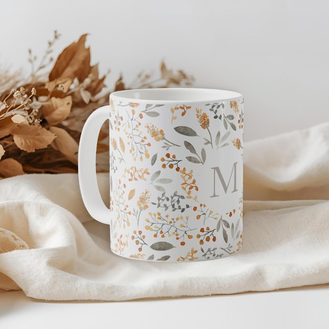 Mug Feuillage aquarelle automnale festive initiale (Créateur téléchargé)