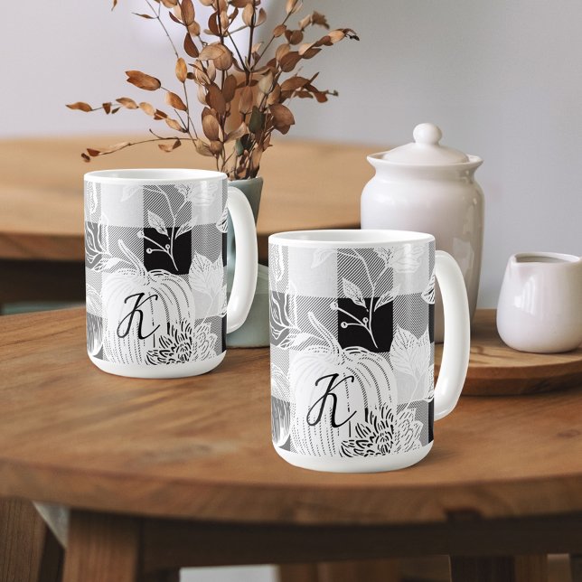 Mug Feuillage Automne Fleurs Automnes & Plaid Noir Cit (Fall Foliage Autumn Flowers & Pumpkins Black Plaid Coffee Mug
)