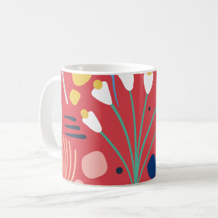 Mug Feuillage coloré moderne motif floral rouge