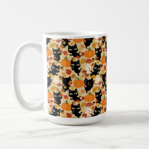 Mug Feuillage de citrouille de chat noir