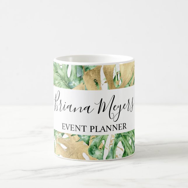 Mug Feuillage de palmier doré blanc tropical (Centre)