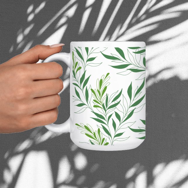 Mug Feuillage De Verdure Motif Élégant Vert Et Blanc (Créateur téléchargé)
