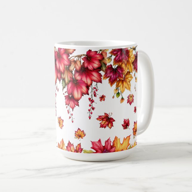 Mug Feuillage d'érable d'automne – Tapisserie de style (Devant droit)