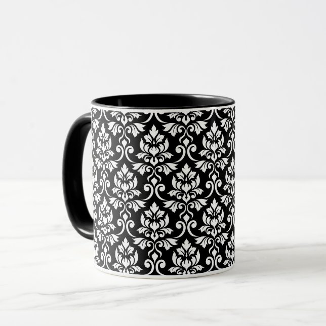Mug Feuille Damask Patte blanc sur noir (Devant gauche)