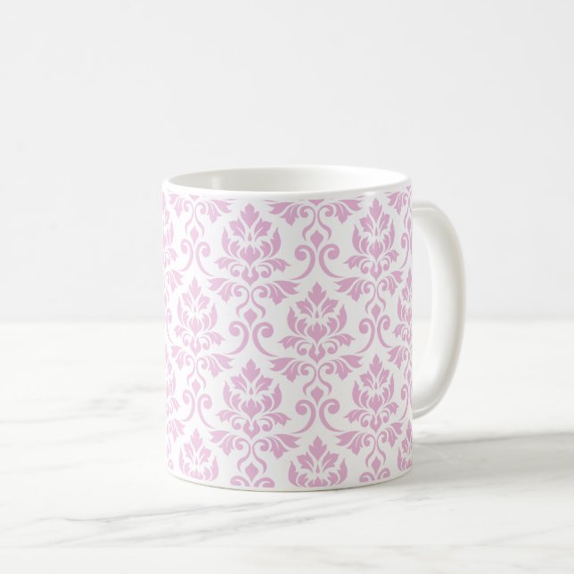 Mug Feuille Damask Rose sur Fond Blanc Grand Motif (Devant droit)