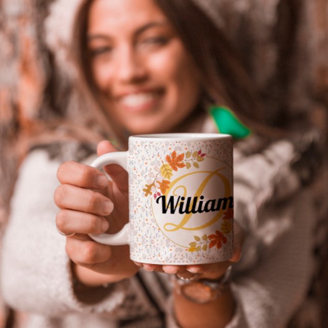 Mug Feuille d'automne et nom personnalisés monogrammés (Créateur téléchargé)