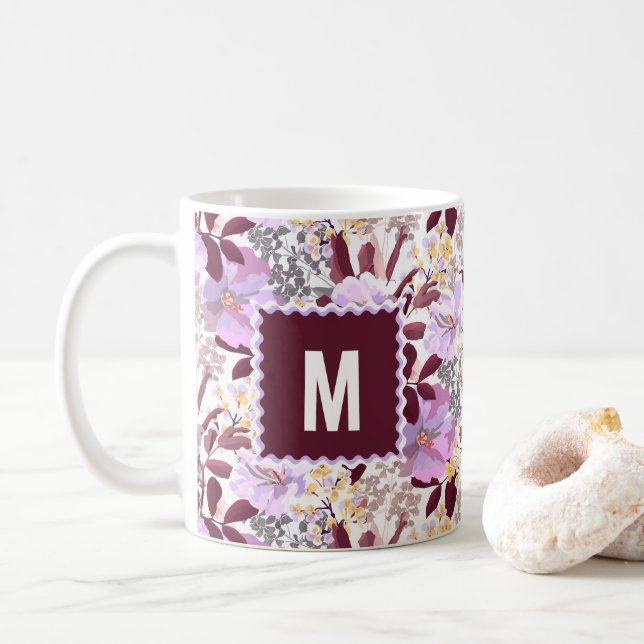 Mug Feuille de Bourgogne, modèle floral pourpre | Mono (Avec donut)