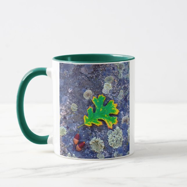 Mug Feuille de chêne et glands sur une roche couverte  (Gauche)