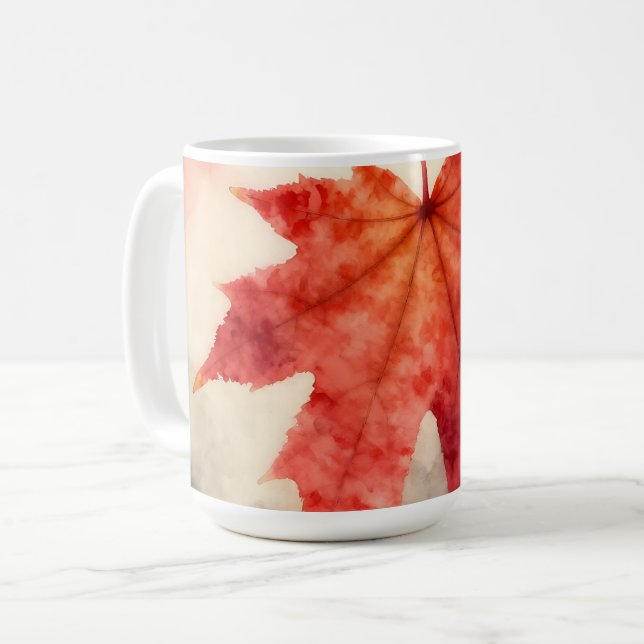 Mug Feuille de érable rouge vibrant aquarelle (Devant gauche)