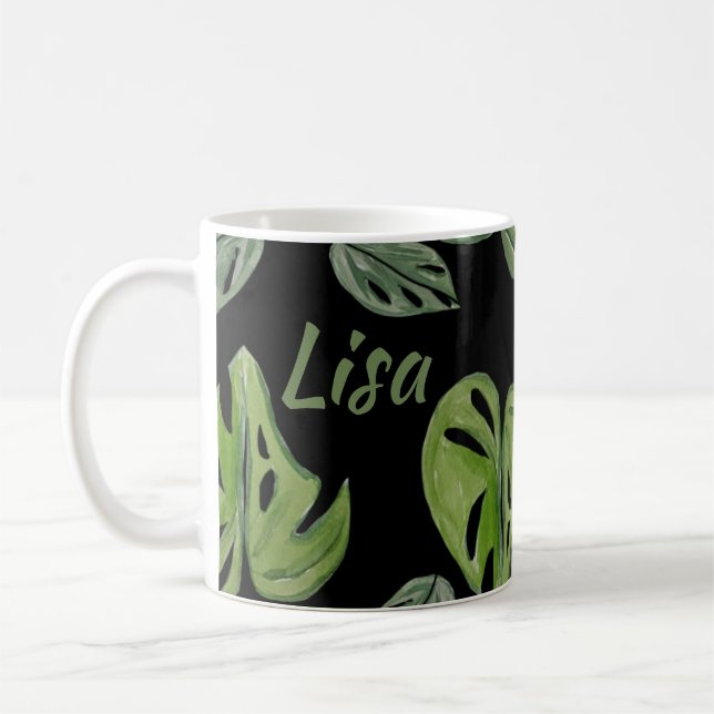 Mug Feuille de Monstera Adansonii aquarelle main maria (Gauche)