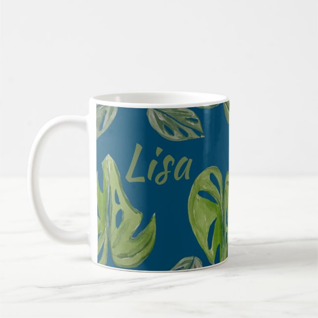 Mug Feuille de Monstera Adansonii aquarelle manuelle b (Gauche)