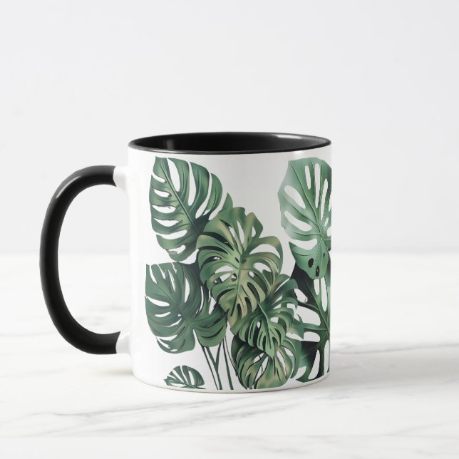 Mug Feuille de monstère blanc et noir Musique (Gauche)