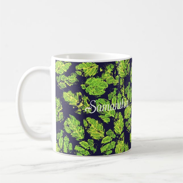 Mug Feuille de peinture acrylique verte nature (Gauche)