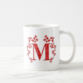 Mug Feuille de rouge de la lettre M de monogramme
