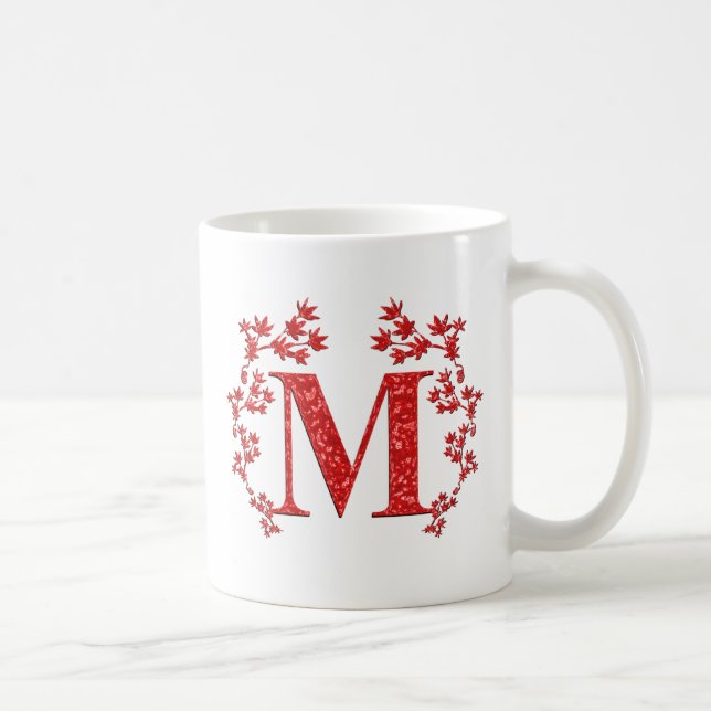 Mug Feuille de rouge de la lettre M de monogramme (Droite)