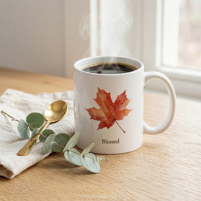 Mug feuille d'érable aquarelle automne bénie perso (Créateur téléchargé)