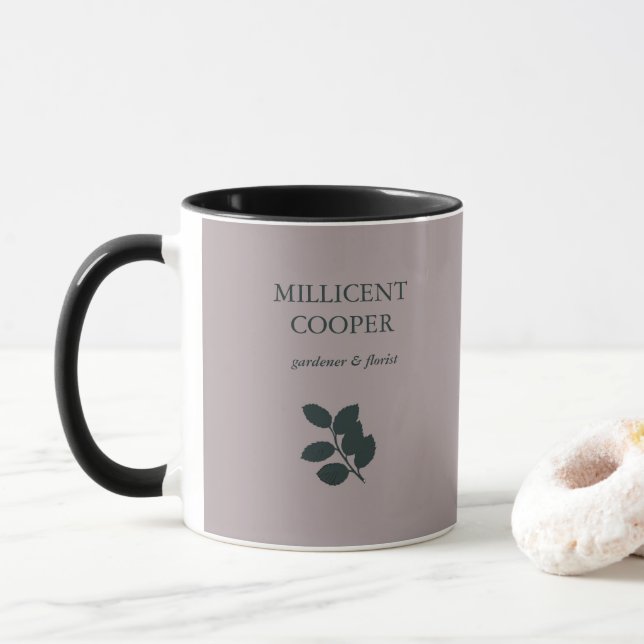 Mug Feuille gris foncé silhouette violet (Avec donut)