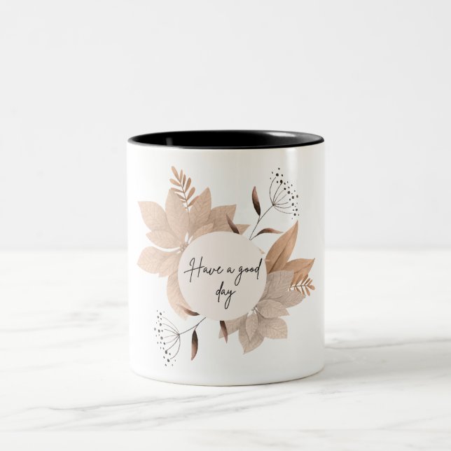 Mug Feuille illustrée en beige (Centre)