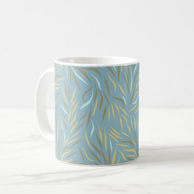 Mug Feuille jaune Bleu Motif moderne (Devant gauche)