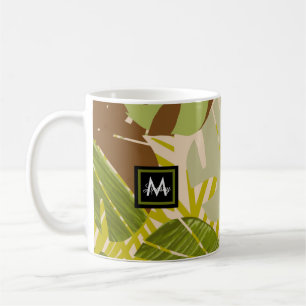 Mug Feuille marron de verdure de jungle dessinée à la 