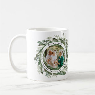 Mug Feuille moderne wreath écriture de paix photo vert