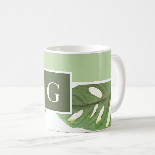 Mug Feuille Monstrera vert Monogramme (Devant droit)
