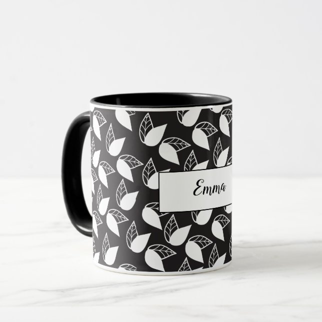 Mug Feuille noir et blanc personnalisé (Devant gauche)