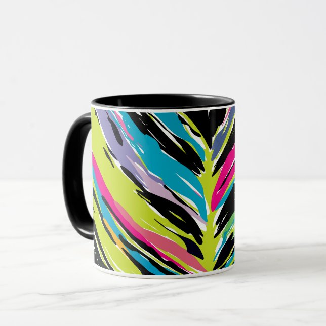 Mug Feuille tropicale Abstraite vibrante multicolore (Devant gauche)