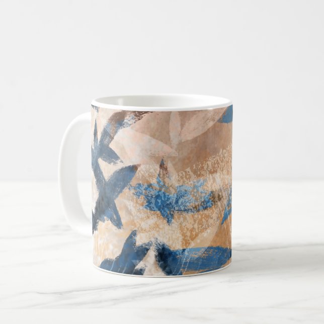Mug Feuilles à couche Abstraite - Bleu et Neutre (Devant gauche)