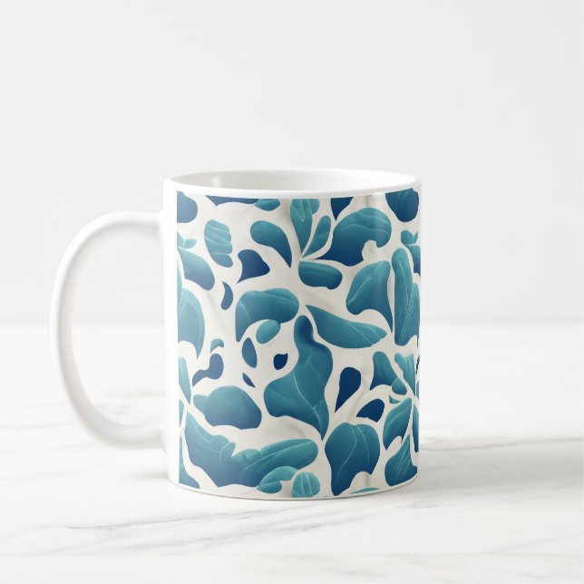 Mug Feuilles abstraites blanches et bleues | Motif côt (Gauche)