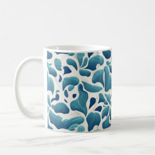 Mug Feuilles Abstraits blancs et bleus Motif côtier