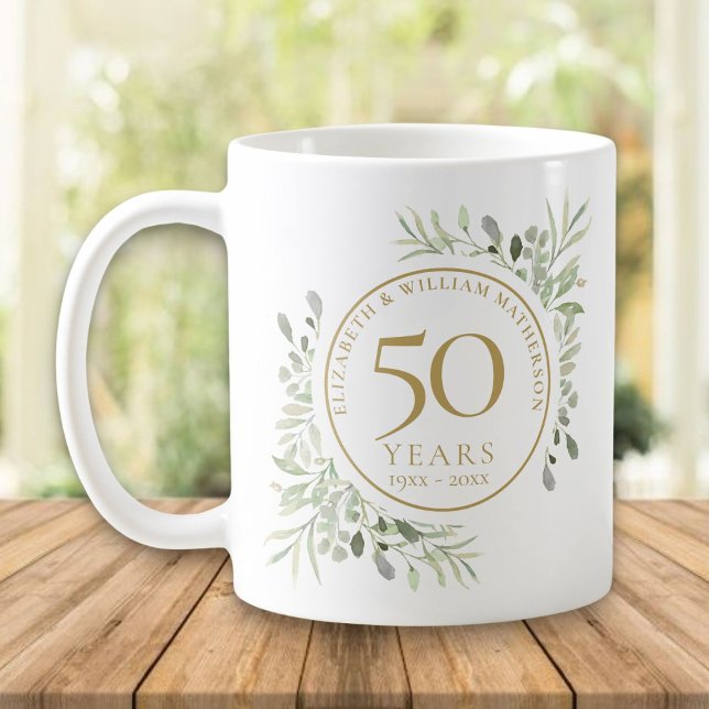 Mug Feuilles Aquarelle Douce 50e Anniversaire (Créateur téléchargé)