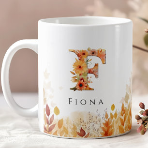 Mug Feuilles automnales Monogramme lettre F avec nom