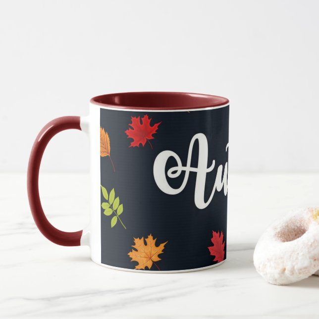 Mug Feuilles Automnes Tombantes Rouge Orange Jaune (Avec donut)