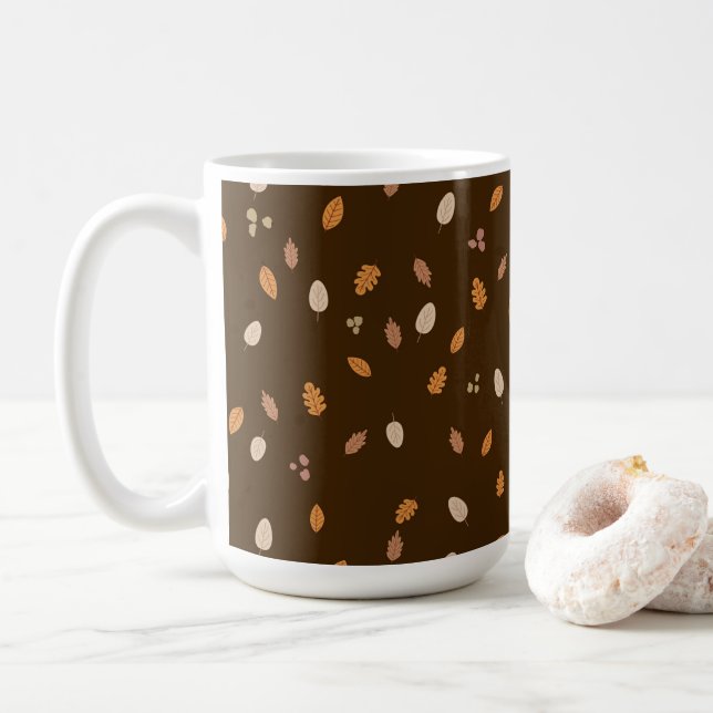 Mug Feuilles & Branches Sombre Automne Acornes Brown B (Avec donut)