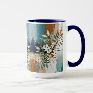 Mug Feuilles colorés Floral Abstrait Turquoise bleu ro