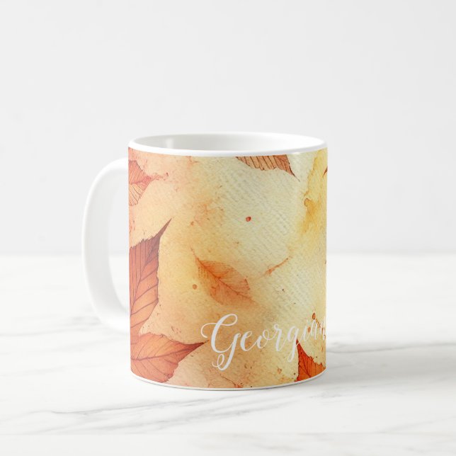 Mug Feuilles d'aquarelle autummonique personnalisée (Devant gauche)