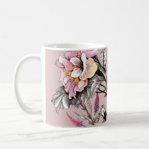 Mug Feuilles d'aquarelle Fleurs Motif rose