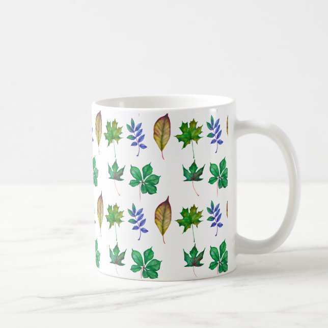 Mug Feuilles d'aquarelle vert et bleu (Droite)