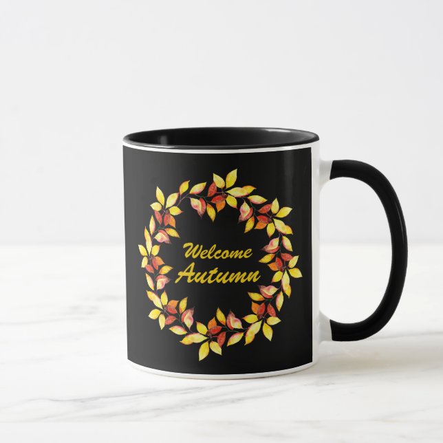 Mug Feuilles d'automne à l'aquarelle noir (Droite)