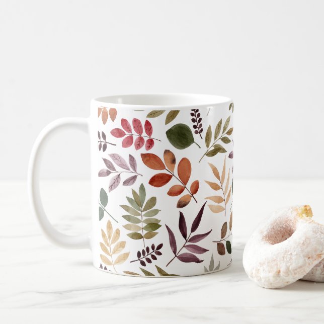 Mug Feuilles d'automne aquarelle feuille colorée  (Avec donut)