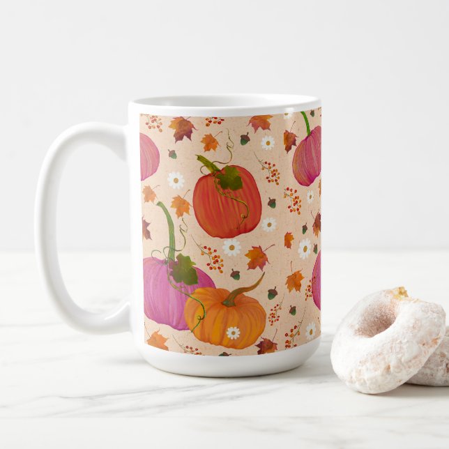 Mug Feuilles d'automne des Citrouilles fantaisistes (Avec donut)