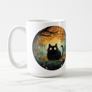 Mug Feuilles d'automne douillette chute noir chat dans