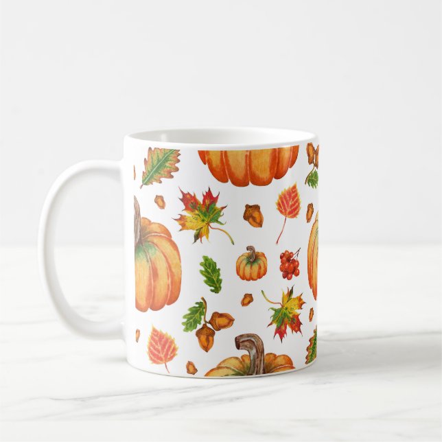 Mug Feuilles d'automne, glands : motif d'aquarelle. (Gauche)