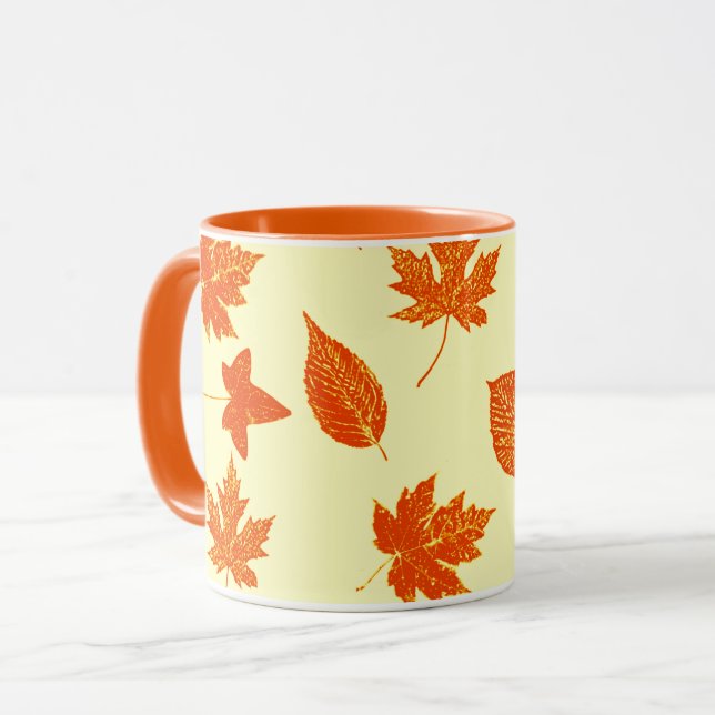 Mug Feuilles d'automne - jaune pâle et orange (Devant gauche)
