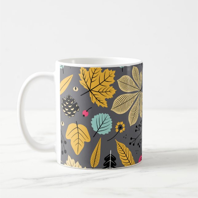Mug Feuilles d'automne : Motif foncé sans couture (Gauche)