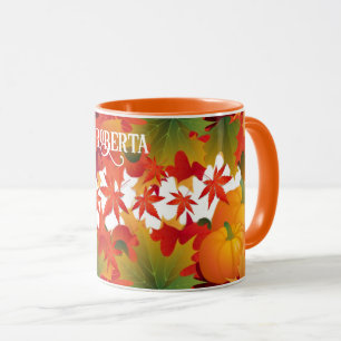 Mug Feuilles d'automne personnalisées et citrouilles
