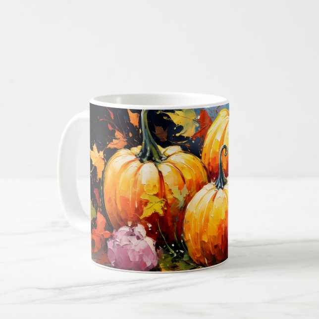 Mug Feuilles d'automne rustiques Citrouilles colorées (Devant gauche)